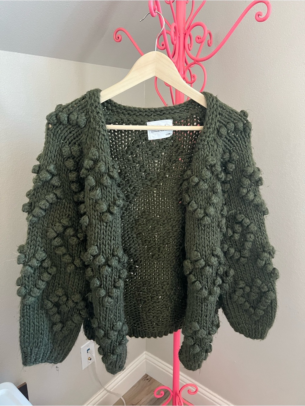 Chicwish Olive Green Pom-Pom Chunky Knit Cardigan